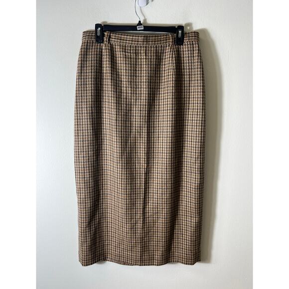 Theo Miles Brown Wool Houndstooth Suit Midi Skirt size 14 - Picture 1 of 3